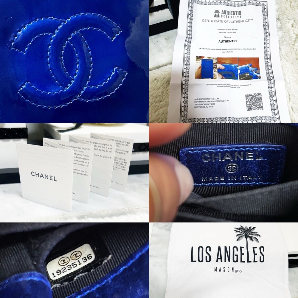 Authentic Chanel Electric / Metallic Blue Patent Leather W.O.C Crossbody Bag - Picture 13 of 13